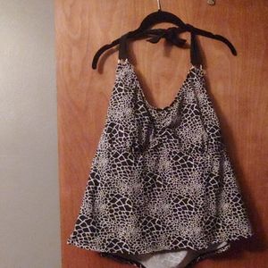 Black and white leopard print halter tankini